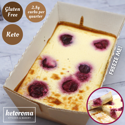 Keto Cherry Bakewell Baked Cheesecake Slab