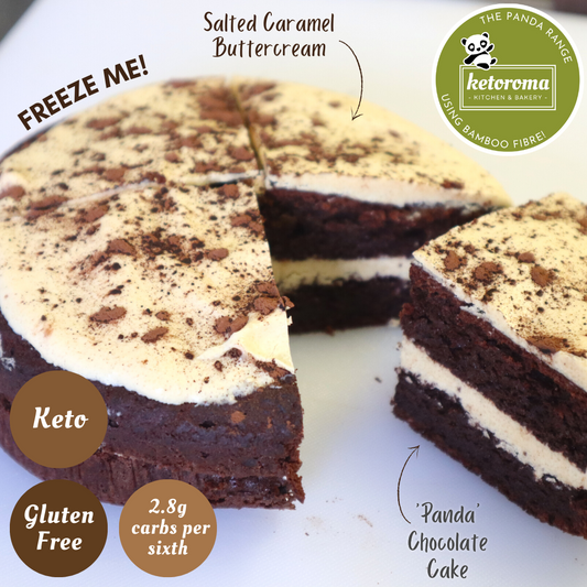 Keto Chocolate 'Panda' Cake with Salted Caramel Buttercream: Two-Tier Round Cake (420g)
